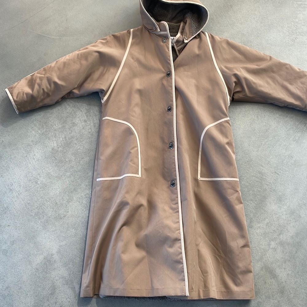 Women's Tan Coat with White Trim